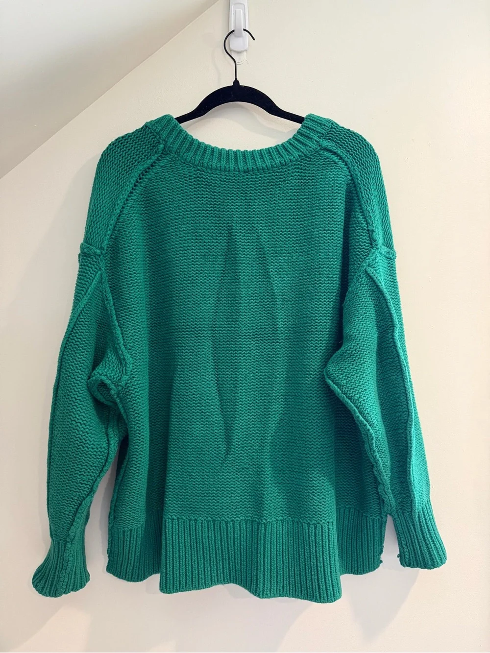 Free People Teal Green Oversized Alli V-Neck Knit Sweater